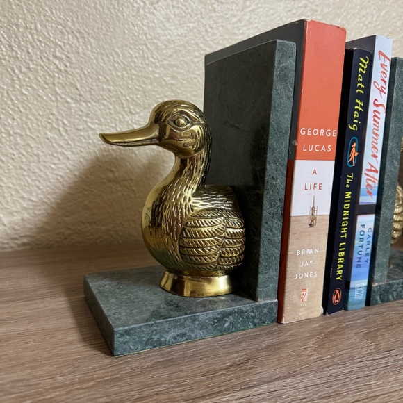 Vintage Green Marble Brass Duck Bookends MCM Elegant Decor - Picture 3 of 11